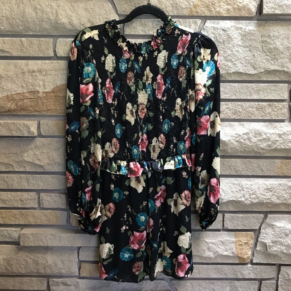 ZARA Multicolor Floral Romper Long Sleeve Chiffon Black Small - Picture 4 of 15